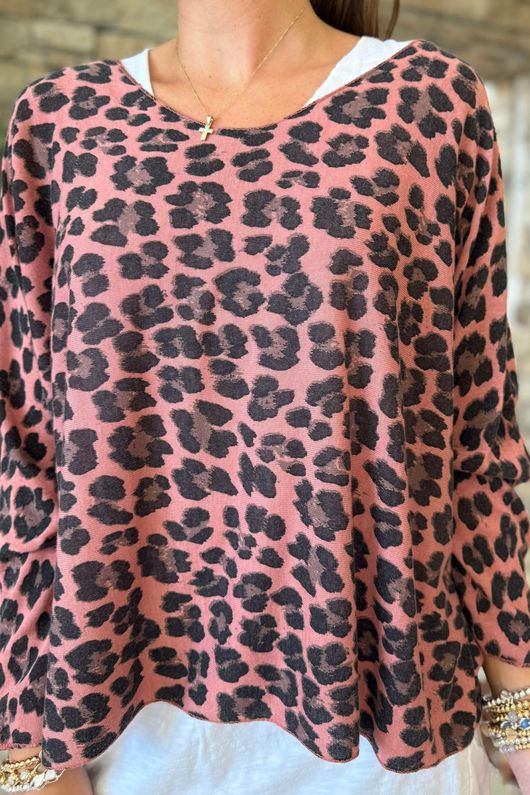 Made in Italy Knox Leopard Fine Knit & Vest Top Indian Red
